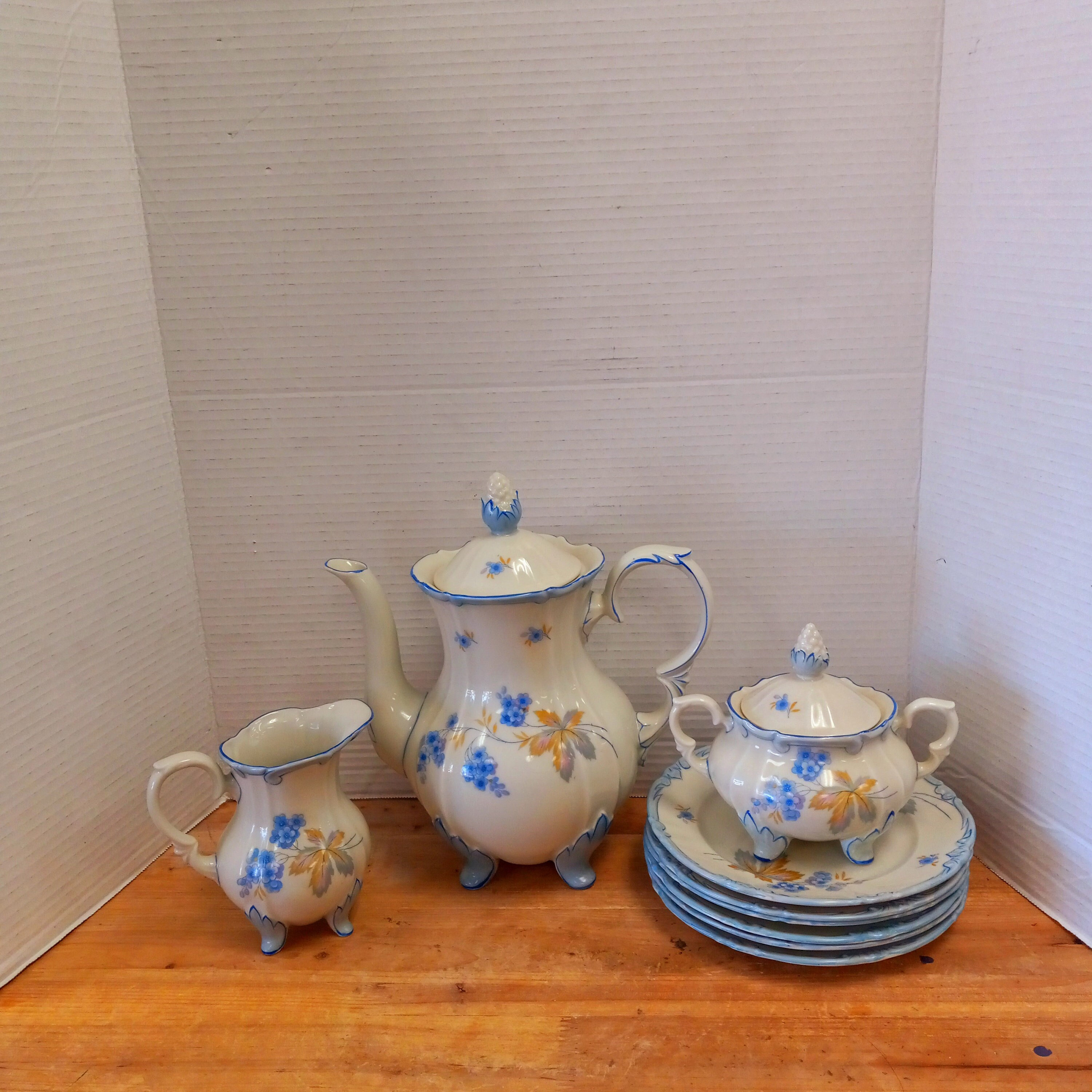 Antique Roschuetzer German Coffee Set: 9-pc Porcelain Tea Service