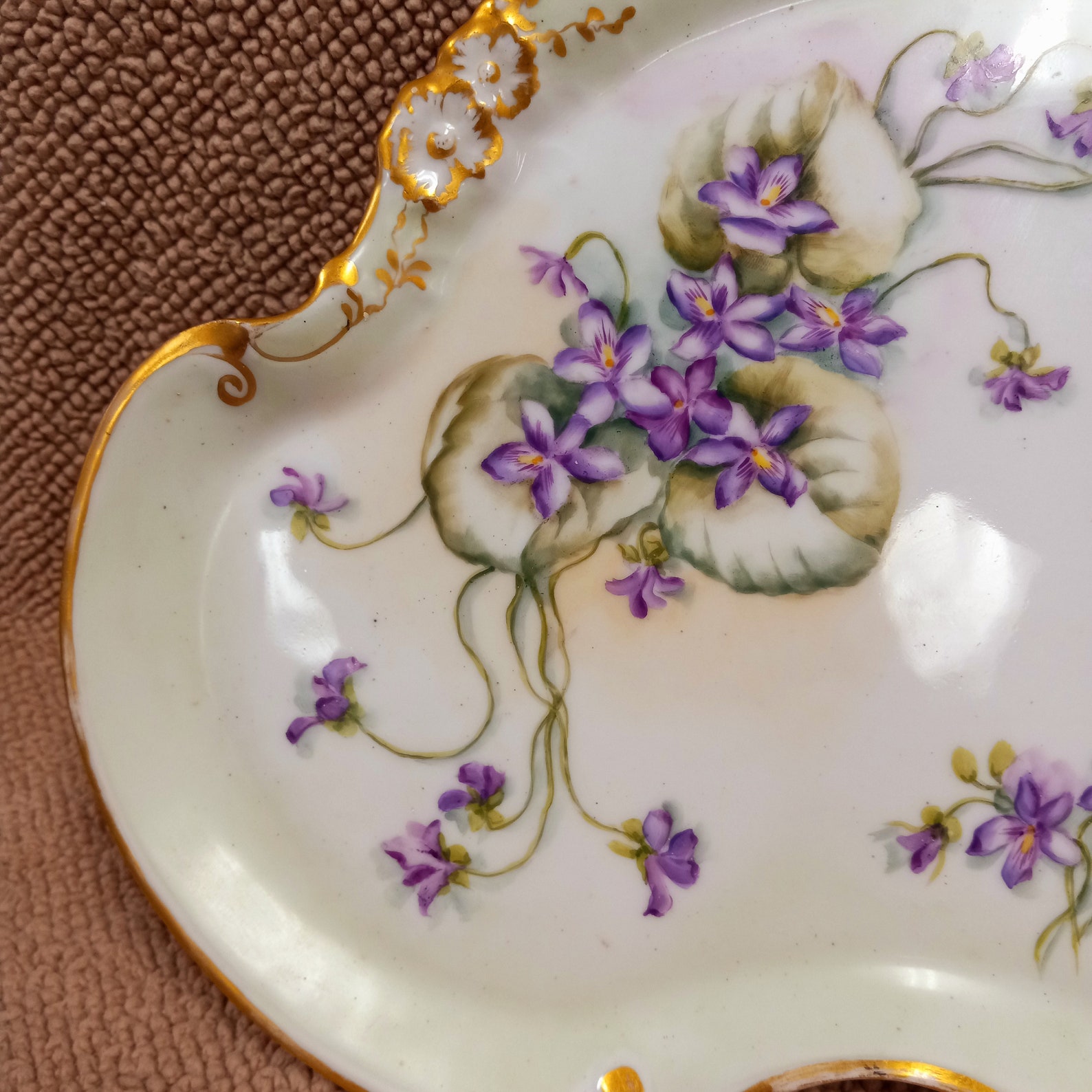 Antique Limoges WG & Co Tray, Limoges Violets Vanity Tray, Pansies