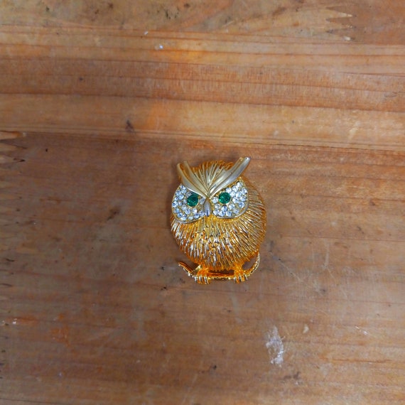 Owl Brooch Gold Tone, Owl Brooch Enameled&Jeweled… - image 10