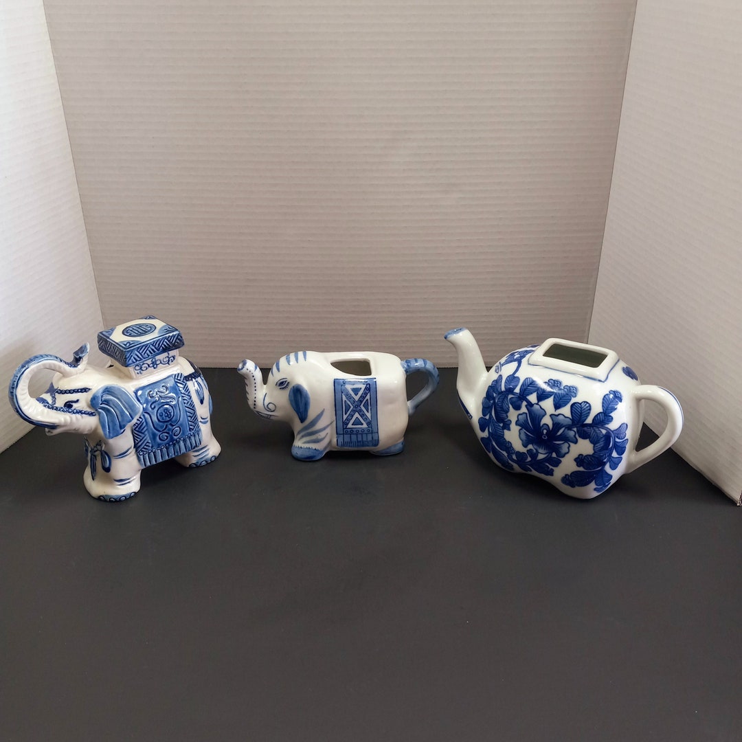 Large Elephant Teapot Choose One White and Blue Elephant Etsy