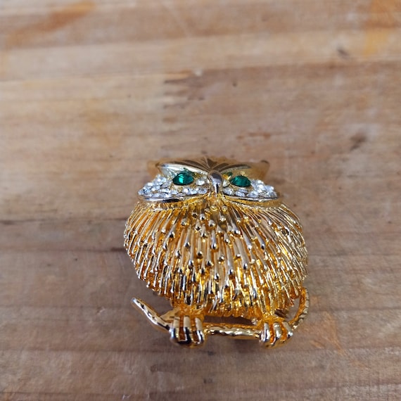 Owl Brooch Gold Tone, Owl Brooch Enameled&Jeweled… - image 6