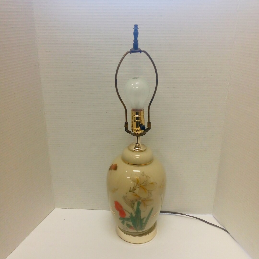 Vintage Cased Glass Ginger Jar Lamp Butterfly Iris Poppyseed Etsy