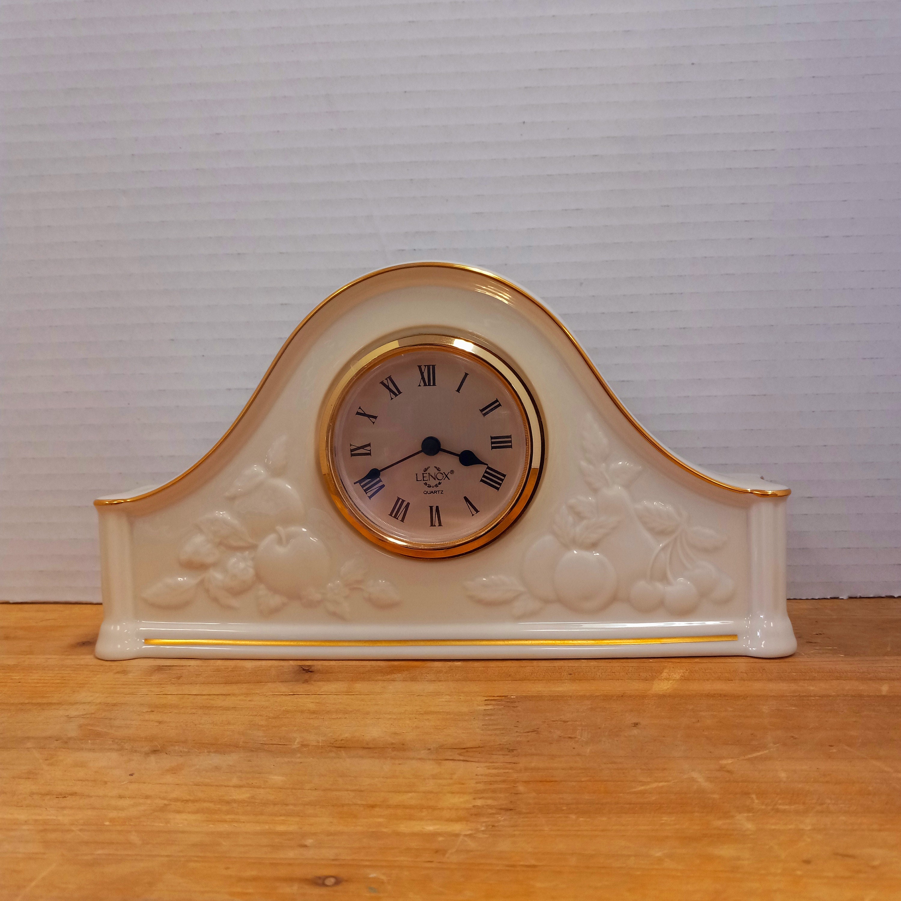 Vintage Lenox Fruits of Life Mantel Clock: Ivory China, 22K Gold