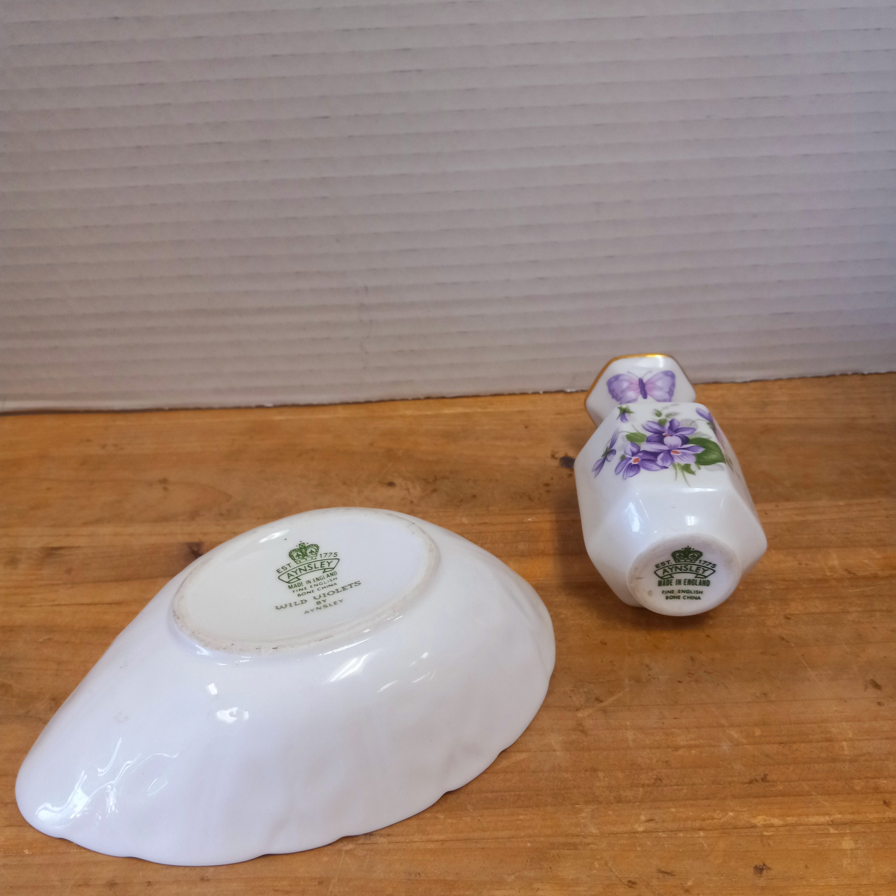 Aynsley Wild Violets Mini Vase and Dish Set, Fine Bone China - Etsy