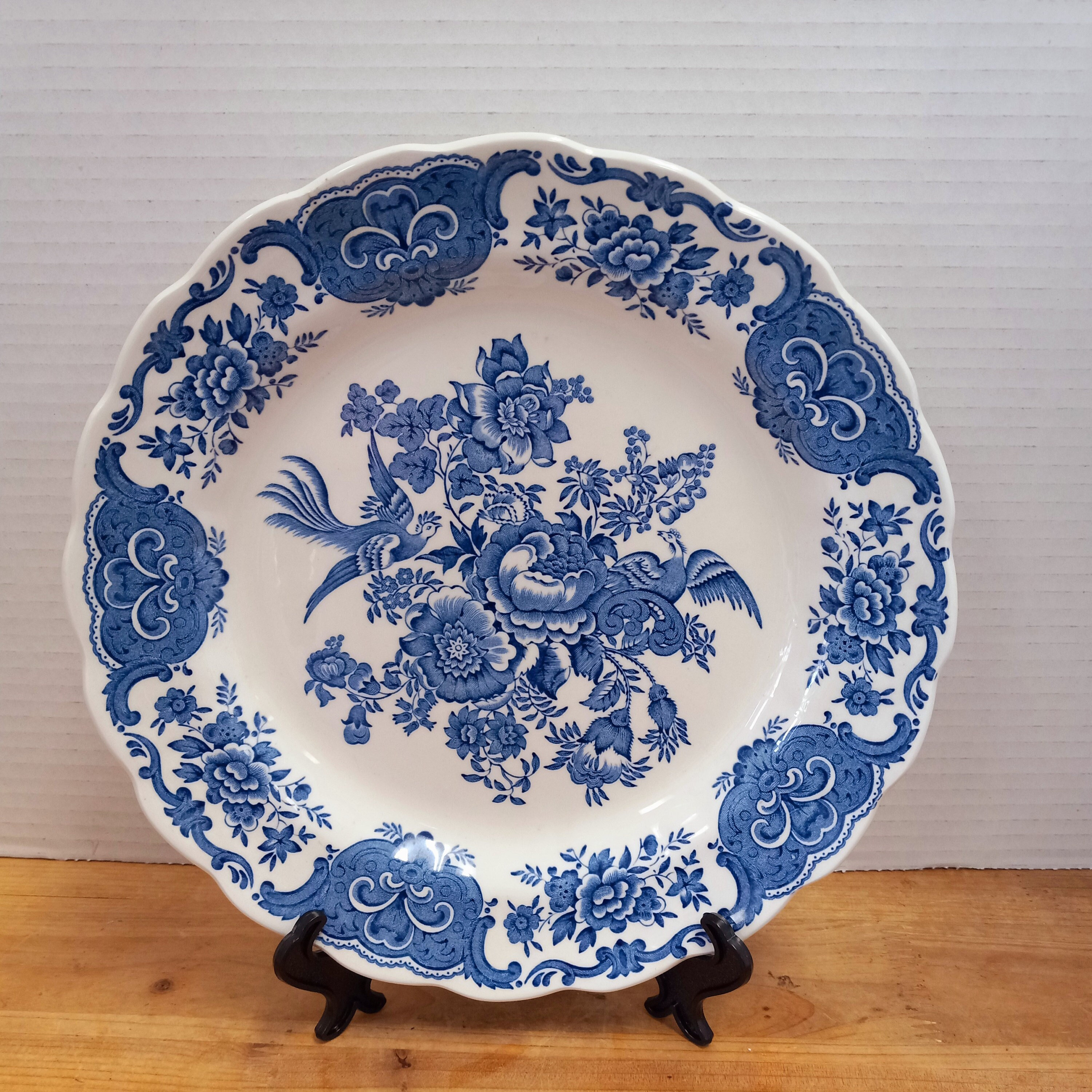 Vintage Ridgway Windsor Dinner Plate: Blue Transferware Cranes