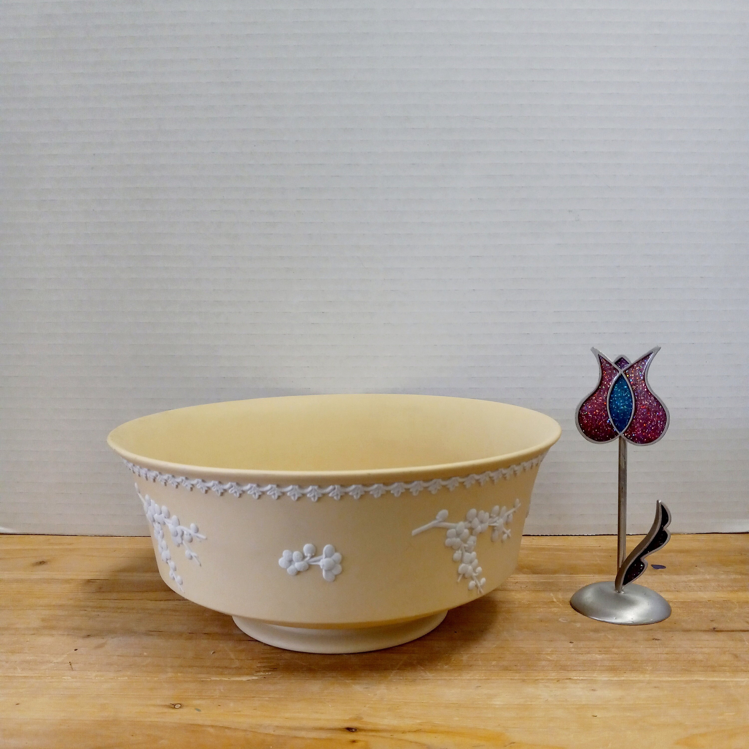 Wedgwood Yellow Jasperware Bowl: Prunus & Grape Vine Design, 1977 