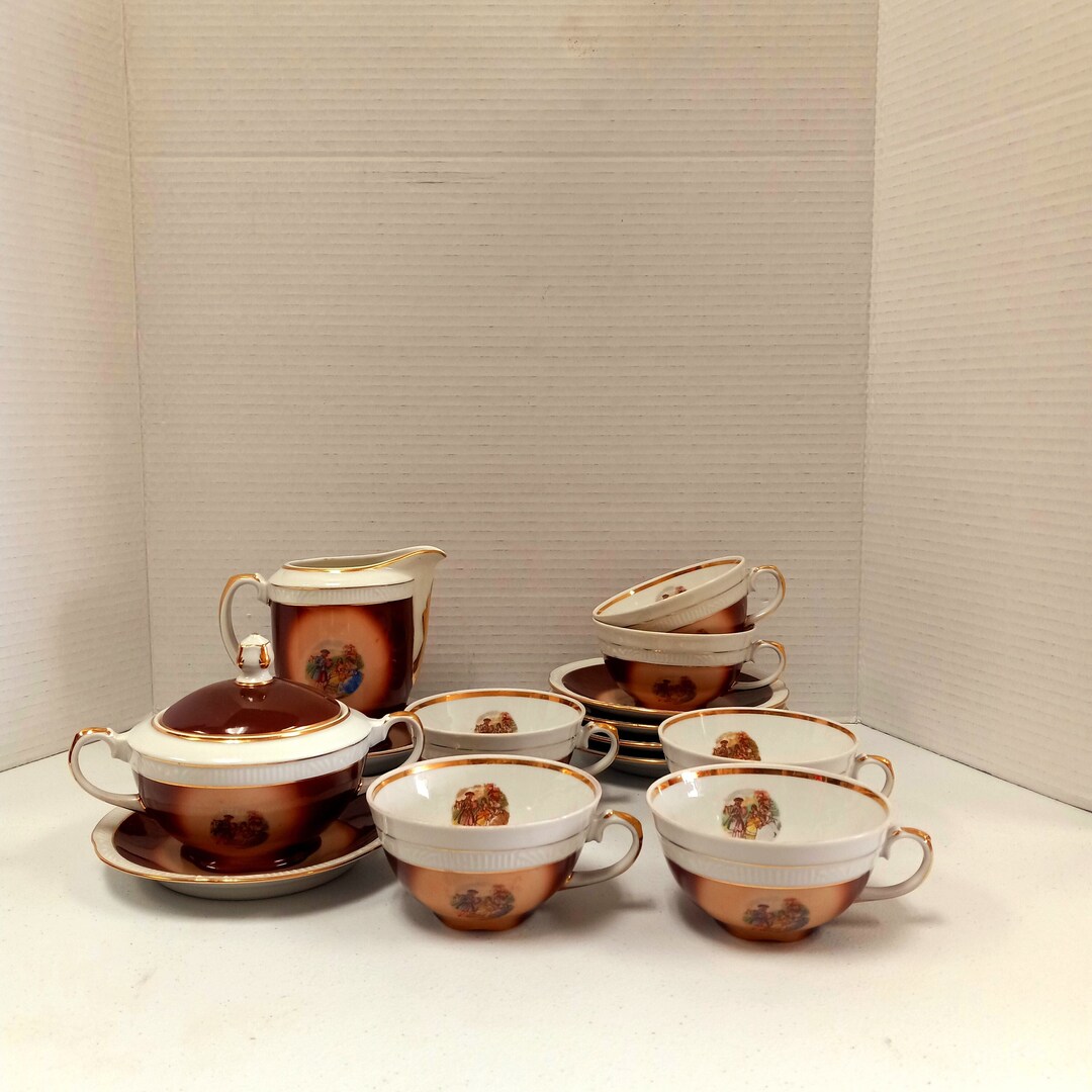 Vintage Polish Tea Set Fragonard Theme 14 Pc Vintage Chodziez Etsy