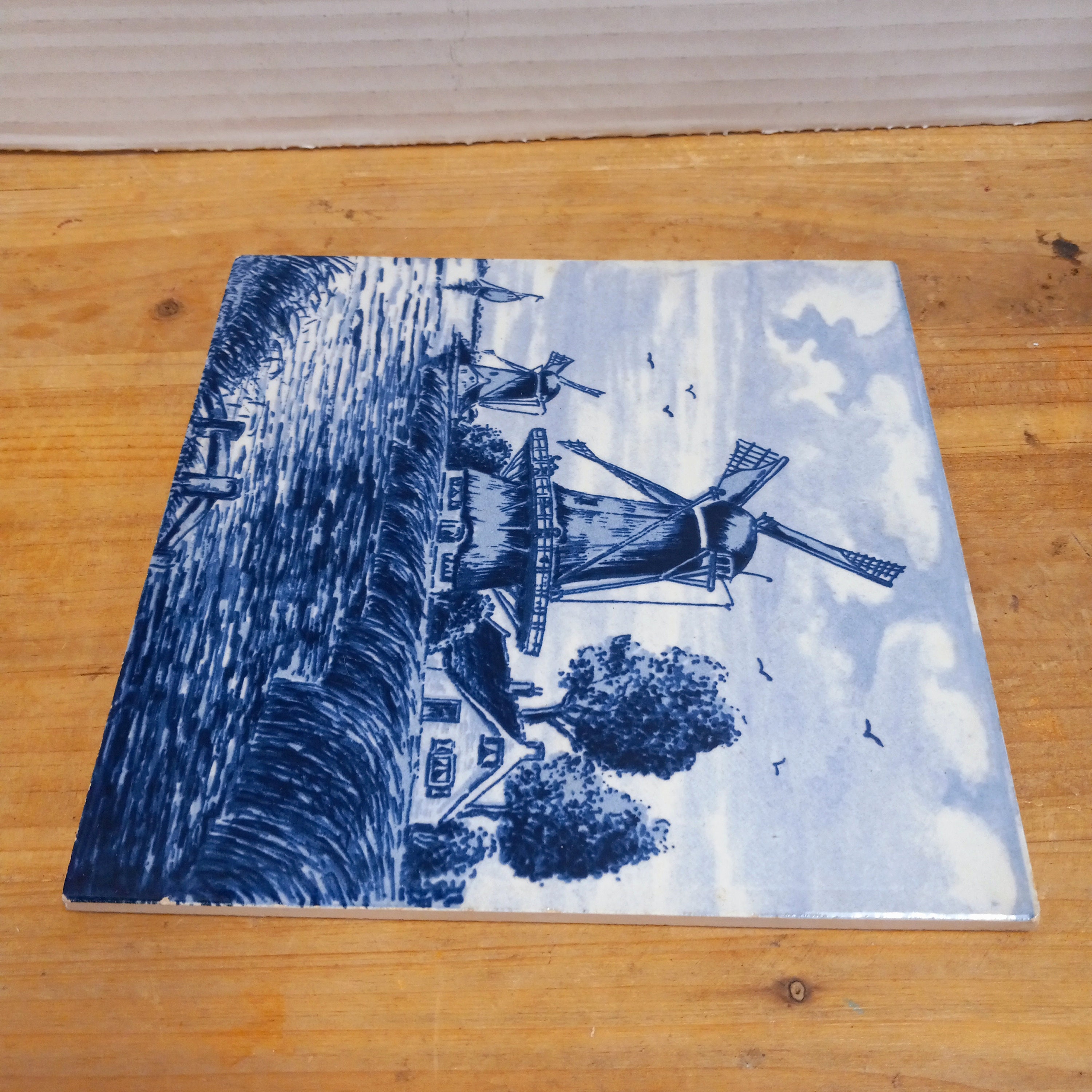 デルフトタイル Vintage Delft Blue Tile: Windmill & Boats, Collectible Decor (5.9