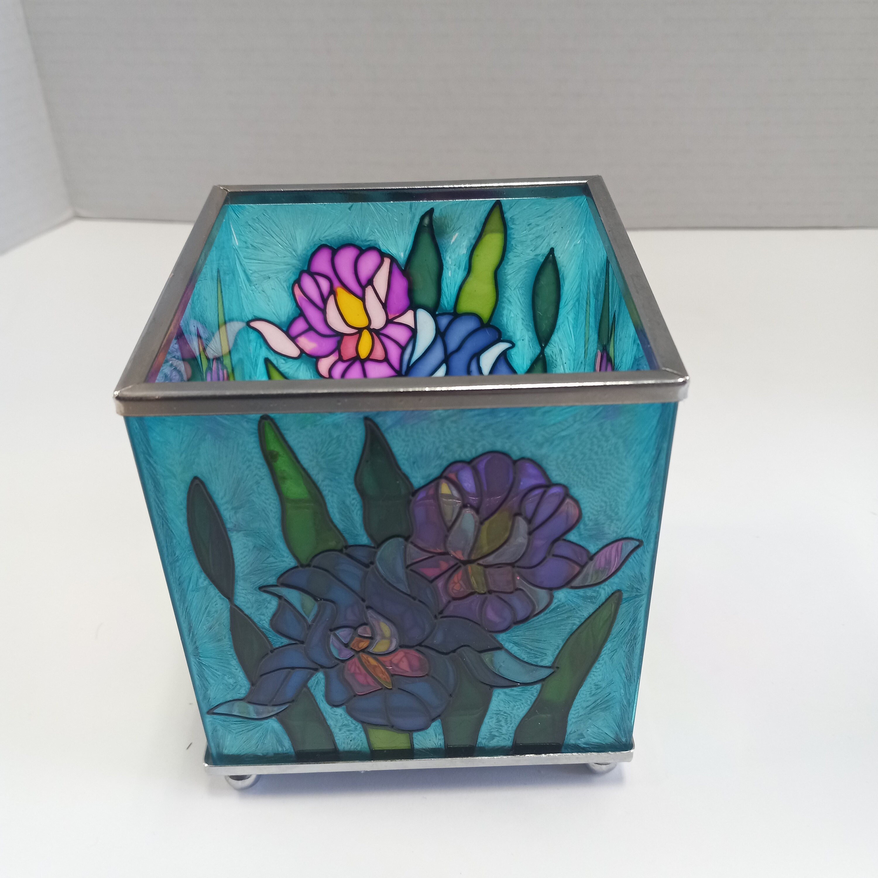 Painted Glass Iris Candle Holder Hand Painted Candle Holder Etsy