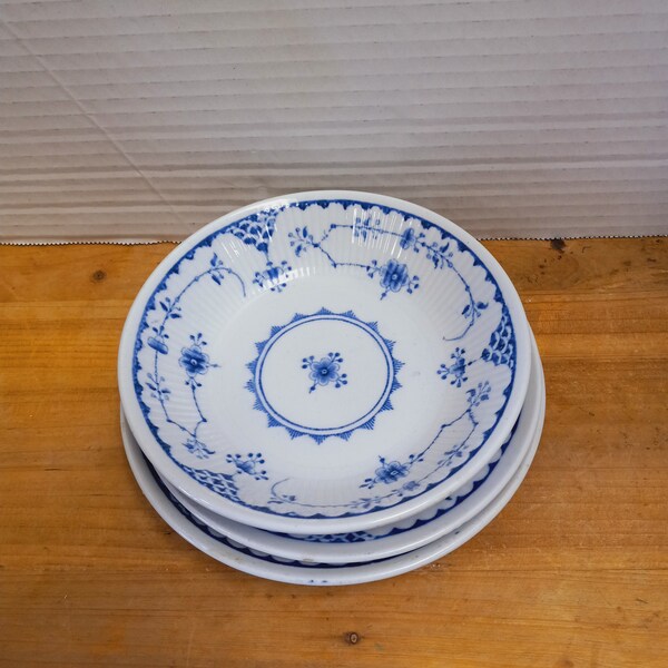 Set of 3 Blue and White Saucers, 3 Antique Furnivals Limited Saucers in Denmark Pattern, Blue White Pottery, Antique Decor, Shabby Chic