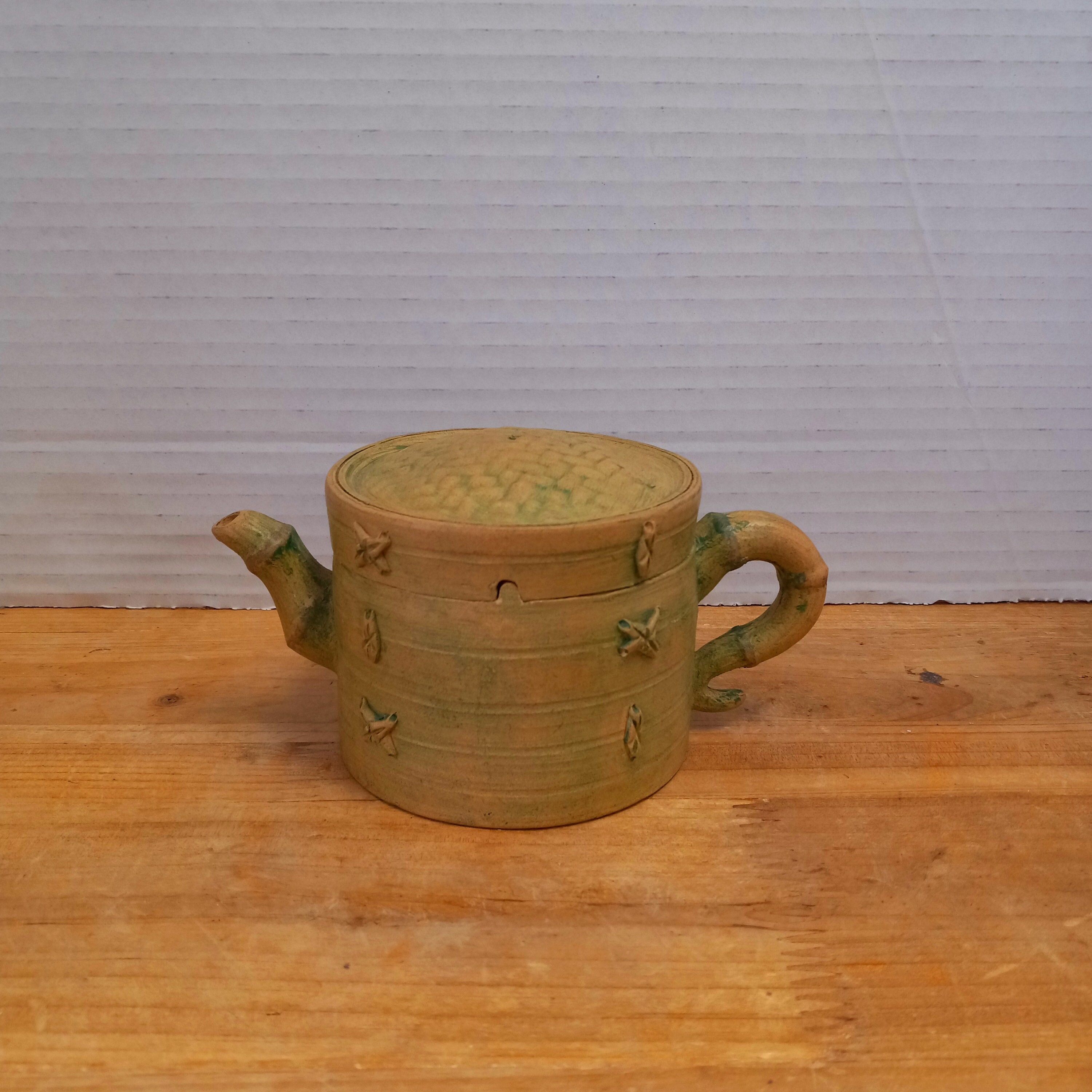 Vintage Yixing Teapot, Vintage Bamboo Shaped Clay Teapot Basket Pattern, Chines Yixing Zisha Handmade Clay Teapot, Collectible Teapot