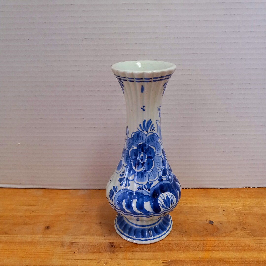 Blue Delft Floral Vase Delft Vase Blue and White Vase Blue Etsy
