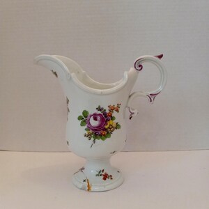 Antique Royal Vienna Water Pitcher Flowers Beehive Mark