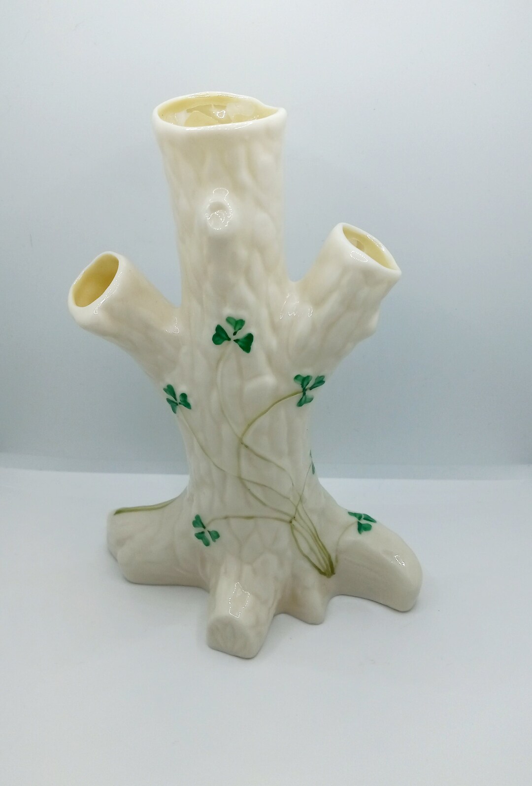 Vintage Belleek Tree Stump Vase, Belleek Shamrock Tree Vase, Belleek