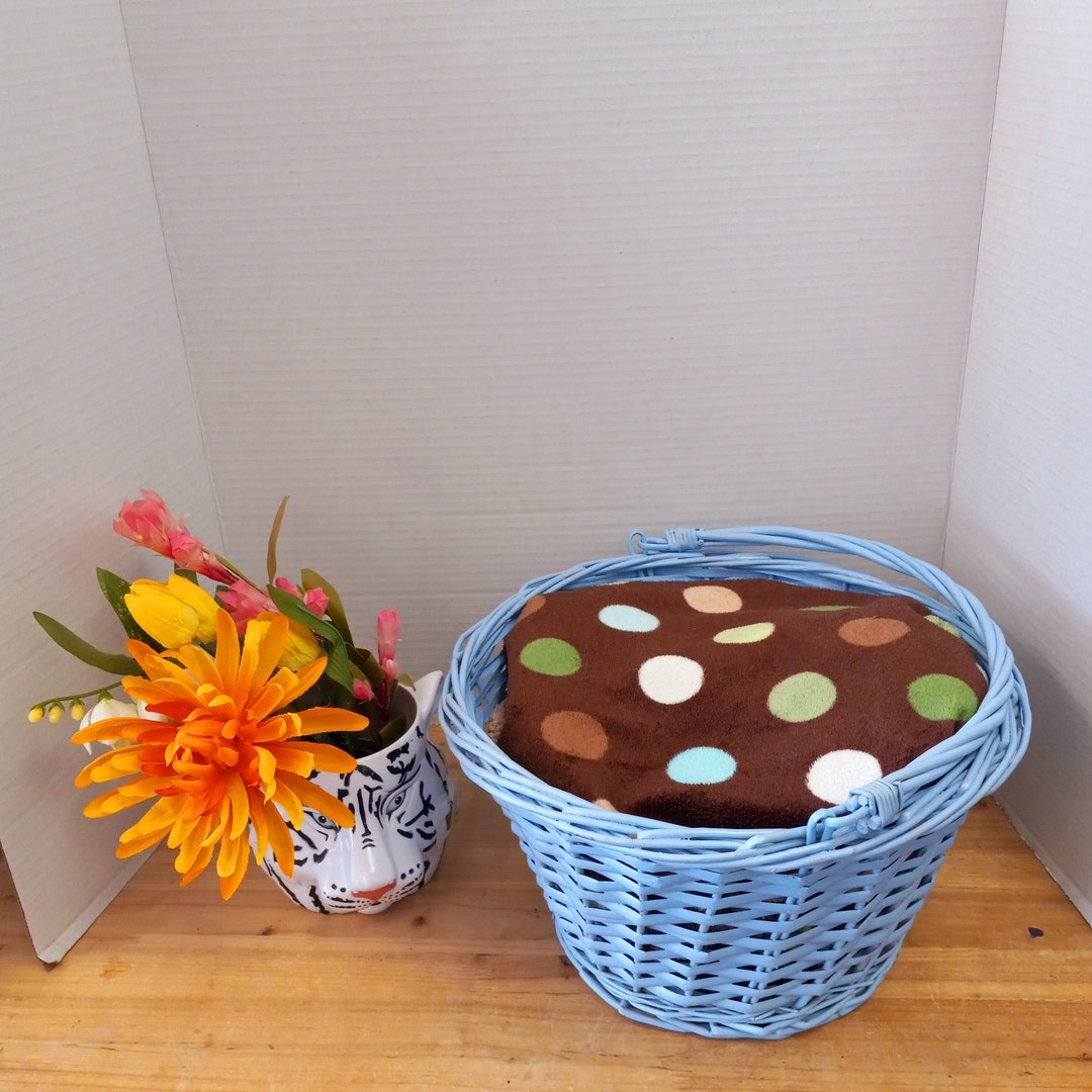 Light Blue Wicker Basket With Handle Shabby Chic Blue Basket Etsy