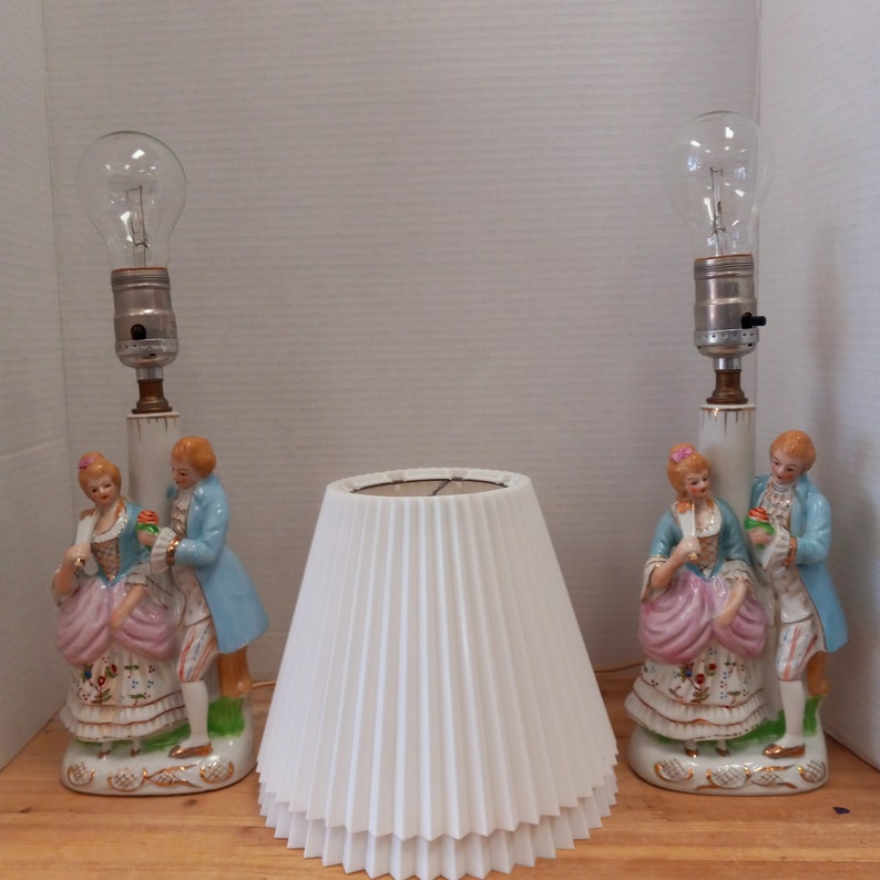 Pair Victorian Lamps Courting Couple, 2 Lamps Courting Couple Occupied