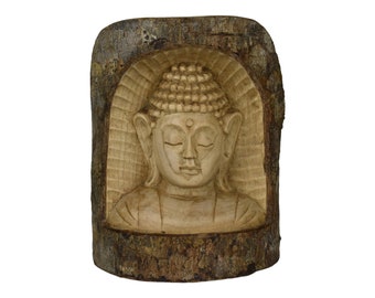 Buddha  wooden sculpture statue natural  wood handcarved wood carving home decor