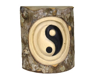 Yin Yang wooden sculpture statue natural  wood handcarved wood carving art home decor feng shui