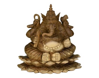 Lord Ganesha wooden sculpture statue natural  wood handcarved wood carving home decor