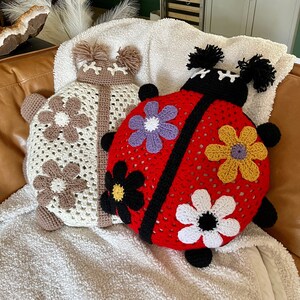 crochet ladybug throw pillow cover/ case