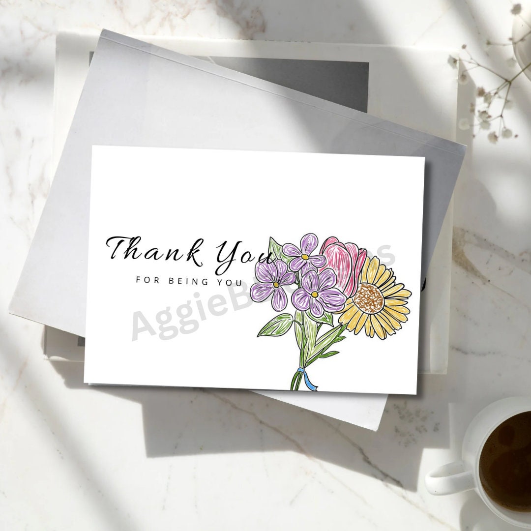 Printable Flower Bouquet Thank You Card/note Card/7x5inch Card ...