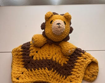Crocheted Baby Lovey / Stuffed Lion Security Blanket / Lion Plush