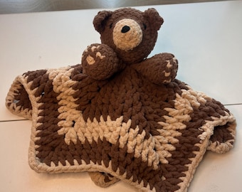 Crocheted Baby Lovey / Stuffed Bear Security Blanket / Bear Plush