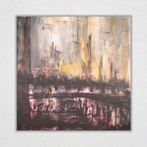 XL 1mx1m Large Abstract Painting, Handmade Colorful Black Beige Pink Image Acrylic on Canvas Modern Contemporary Art Unique
