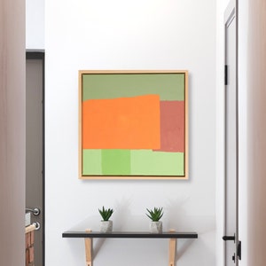 Abstract Minimalist Painting in Pastel Colors, Colored Colorful Green Orange Pastel Handmade Picture Acrylic on Canvas Framed Unique