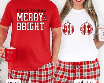 Raunchy Christmas Couples Tshirts, Offensive Couples Holiday Shirts, Xmas PJ Tshirt, His and Hers