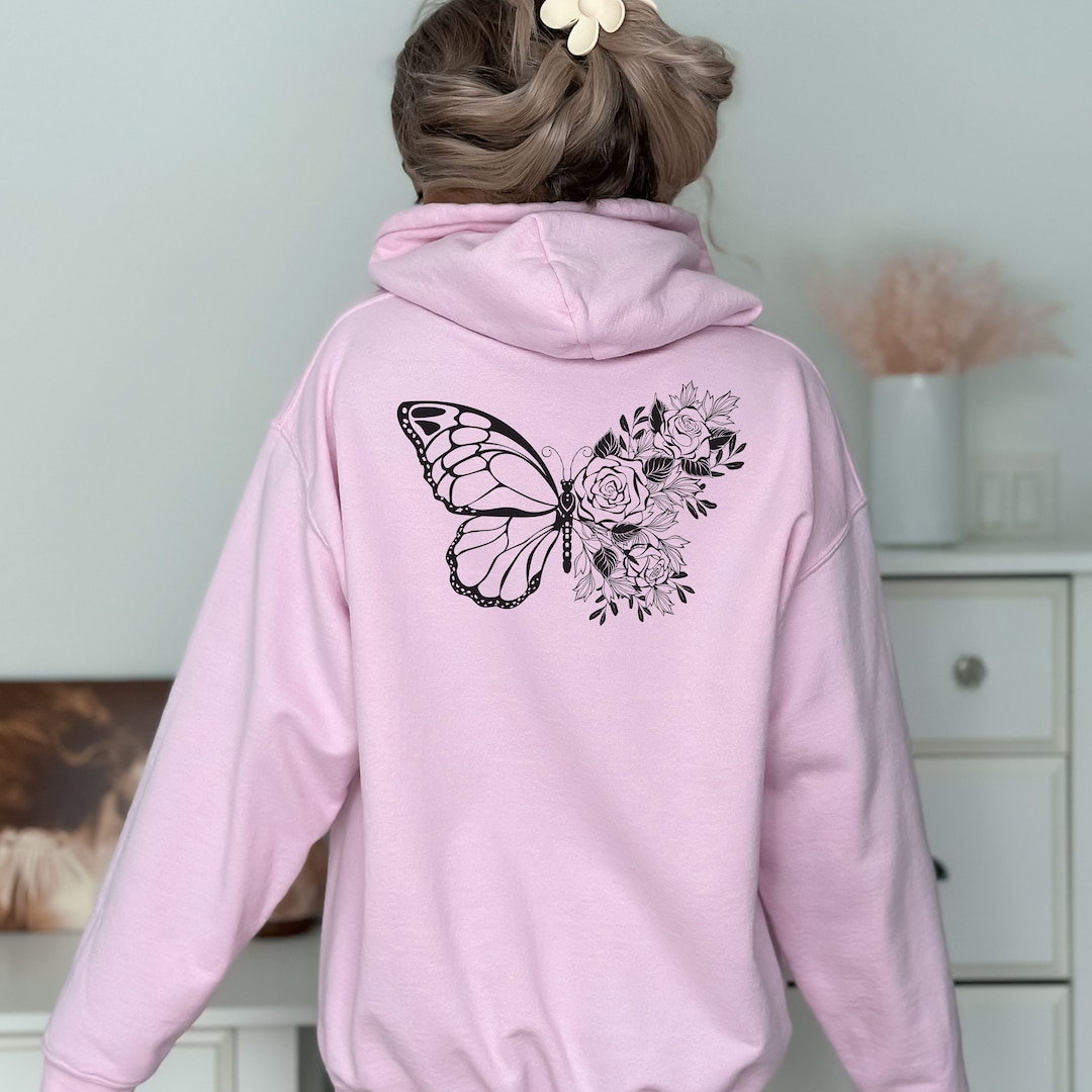 Yellow Butterfly Pattern Print Hoodie Dress main image 0