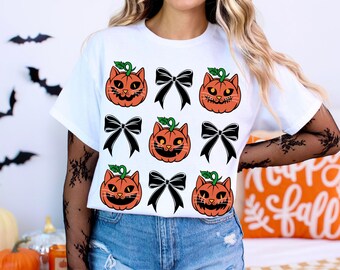 Halloween Cat Shirt, Cat Pumpkin Graphic Tee, Cat Jackolantern Tshirt For Women, Halloween Shirt For Moms, Cat Mom Halloween Tshirt