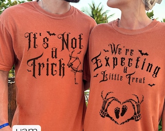 Halloween Baby Announcement Shirt, Matching Skeleton Couple T-shirts