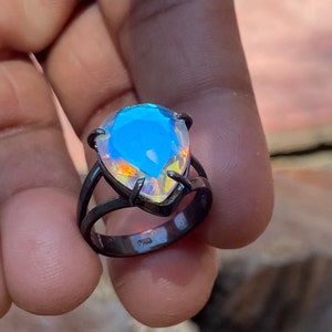 Pear Angel Aura Quartz Ring: Handmade .925 Sterling Silver