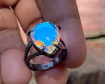 Pear Angel Aura Quartz Ring: Handmade .925 Sterling Silver