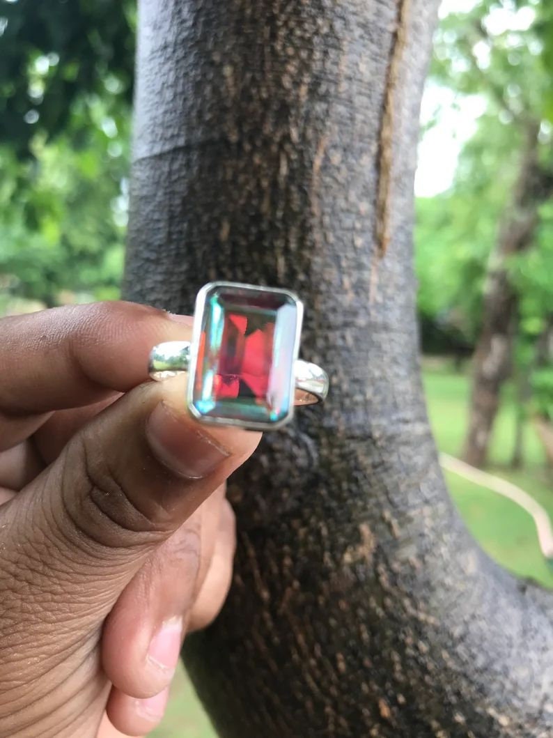 Natural Angel Aura Quartz Gemstone Ring,925 Sterling Silver Ring, Rainbow Ring, Woman Ring Jewelry, Gift Ring, Gift for Her