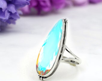 Natural Angel Aura Quartz Ring ,925 Sterling Silver Ring, Handmade Silver Ring, Pear Angel Aura Quartz Ring, Designer Ring,Gift For Her