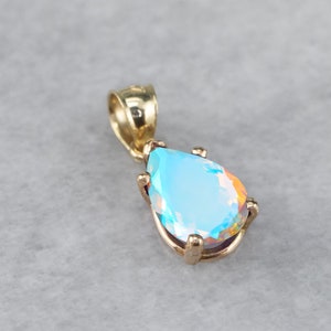 Angel Aura Quartz Teardrop Pendant: 925 Sterling Silver, Gold Plated