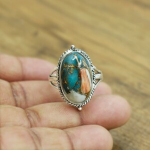 Oyster Turquoise Ring, Copper Turquoise Ring, 925 Sterling Silver Ring, Boho Turquoise Ring, Statement Ring, Ring for Women, Promise Ring