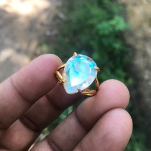 Angel Aura Quartz 925 Sterling Silver Ring: Boho Healing Crystal Jewelry