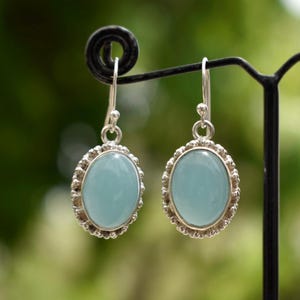 Handmade Aquamarine Sterling Silver Dangle Earrings: March Birthstone