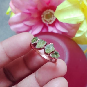 Handmade Raw Peridot Copper Ring: Electroformed Gemstone Jewelry