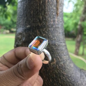 Natural Angel Aura Quartz Gemstone Ring,925 Sterling Silver Ring, Rainbow Ring, Woman Ring Jewelry, Gift Ring, Gift for Her