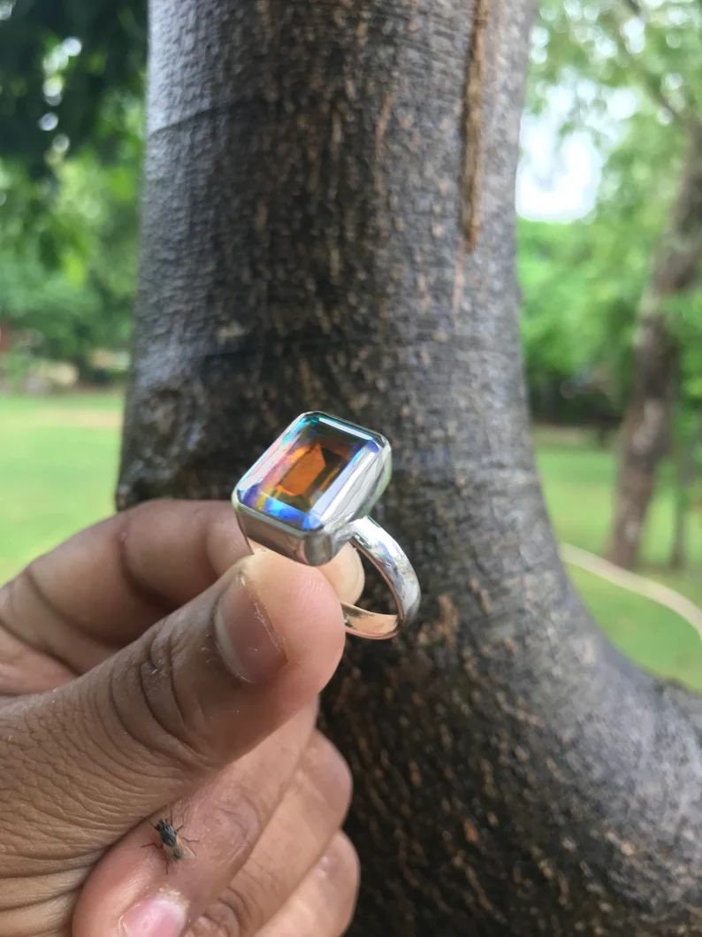 Natural Angel Aura Quartz Gemstone Ring,925 Sterling Silver Ring, Rainbow Ring, Woman Ring Jewelry, Gift Ring, Gift for Her