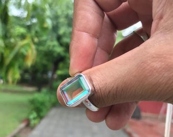 Natural Angel Aura Quartz Gemstone Ring,925 Sterling Silver Ring, Rainbow Ring, Woman Ring Jewelry, Gift Ring, Gift for Her