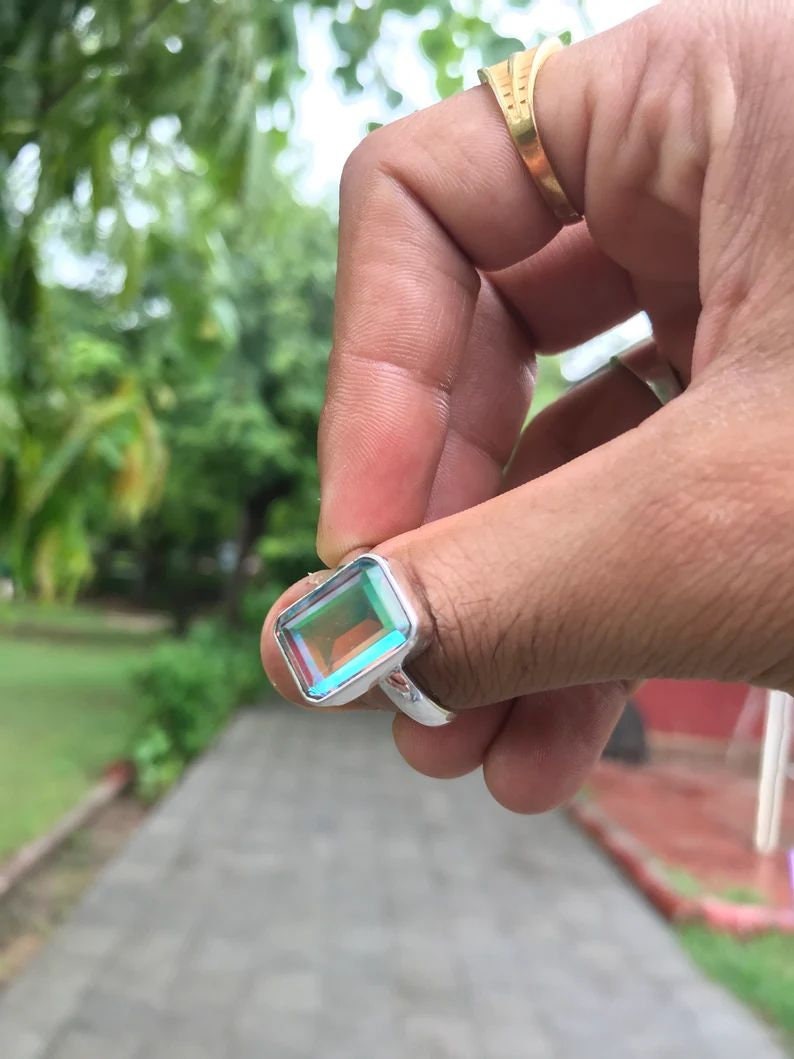 Natural Angel Aura Quartz Gemstone Ring,925 Sterling Silver Ring, Rainbow Ring, Woman Ring Jewelry, Gift Ring, Gift for Her