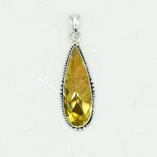 Ouro Verde Quartz silver Pendant,Jewelry for women,925 Sterling Pendant, Pendant for women, yellow Gemstone Pendant Lemon Quartz Pendant