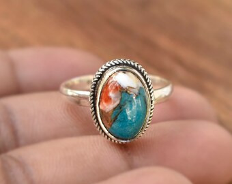Bague en argent sterling turquoise huître : bijoux tendance bohème