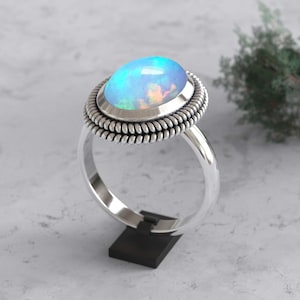 Aurora Opal Ring: Sterling Silber, Gold Fill, Oktober Geburtsstein