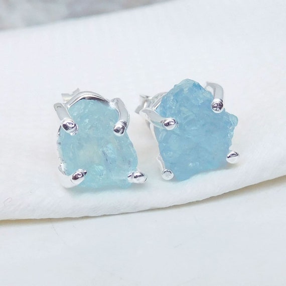 Aquamarine Earrings, Pearl Earrings, Stud Earrings, Rough Raw Gemstone,  March June Birthstone, Sterling Silver Gold Plated, Gift for Her - Etsy | Aquamarine  earrings, Gemstones, Lapis lazuli earrings